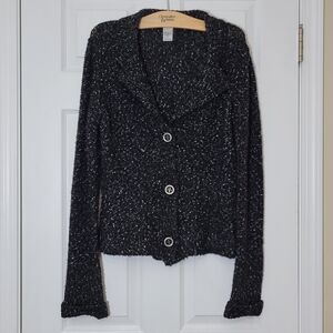 *Made In Italy* Fioreblu Merino Wool Blend Heathered Chunky Gray Cardigan Medium